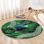 Tui Bird Koru Silver Fern Aotearoa Round Carpet