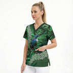 Tui Bird Koru Silver Fern Aotearoa Scrub Top