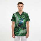 Tui Bird Koru Silver Fern Aotearoa Scrub Top