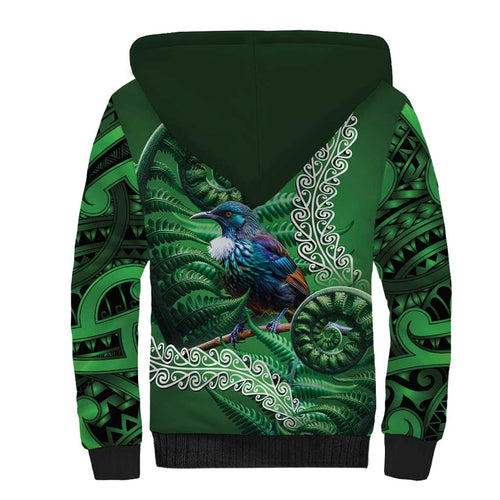 Tui Bird Koru Silver Fern Aotearoa Sherpa Hoodie