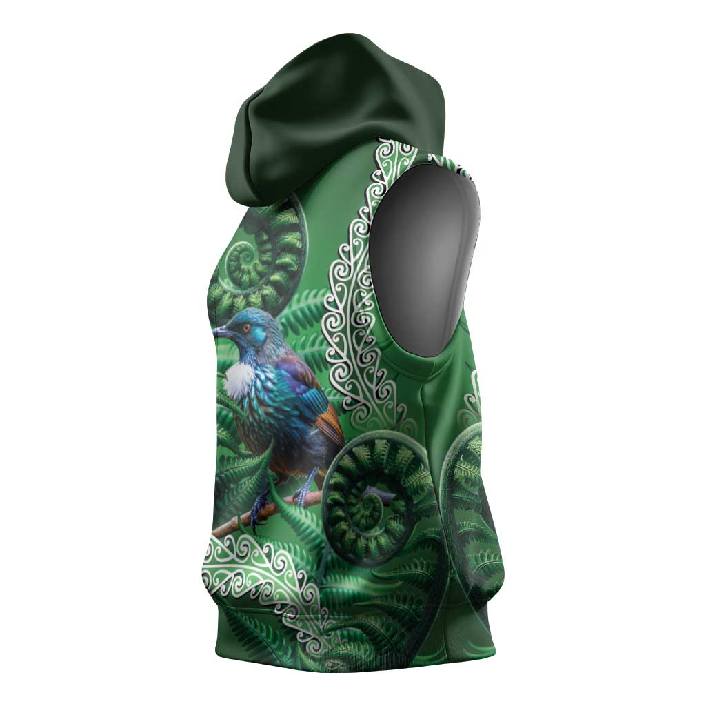 Tui Bird Koru Silver Fern Aotearoa Sleeveless Hoodie