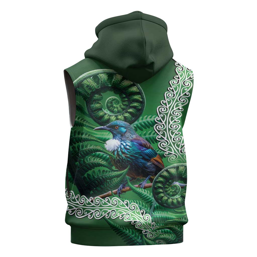 Tui Bird Koru Silver Fern Aotearoa Sleeveless Zip Hoodie