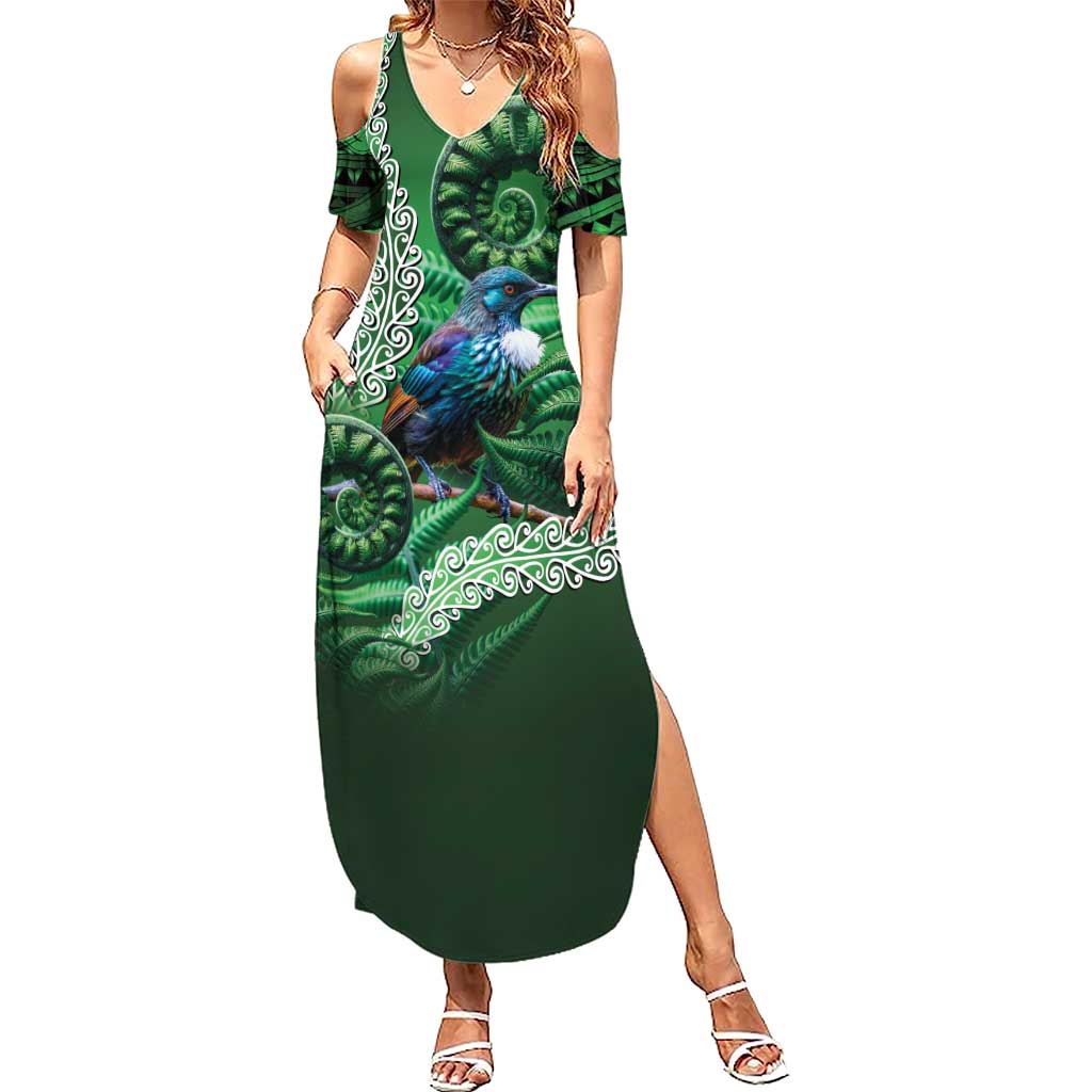 Tui Bird Koru Silver Fern Aotearoa Summer Maxi Dress