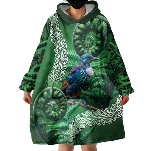 Tui Bird Koru Silver Fern Aotearoa Wearable Blanket Hoodie
