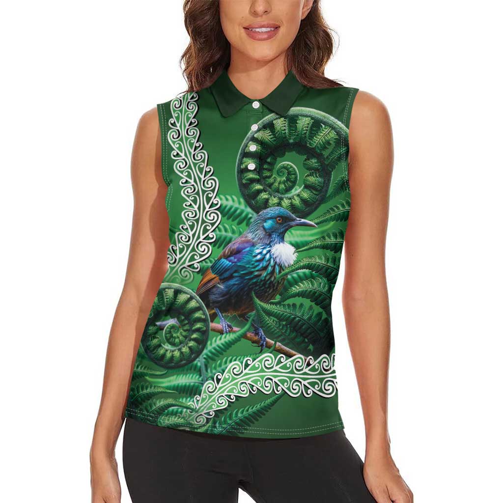 Tui Bird Koru Silver Fern Aotearoa Women Sleeveless Polo Shirt