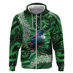 Tui Bird Koru Silver Fern Aotearoa Zip Hoodie