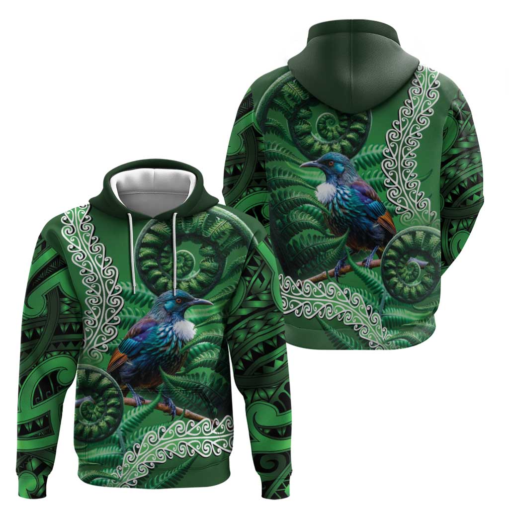 Tui Bird Koru Silver Fern Aotearoa Zip Hoodie
