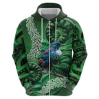 Tui Bird Koru Silver Fern Aotearoa Zip Hoodie