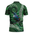 Tui Bird Koru Silver Fern Aotearoa Zipper Polo Shirt