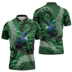 Tui Bird Koru Silver Fern Aotearoa Zipper Polo Shirt