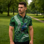 Tui Bird Koru Silver Fern Aotearoa Zipper Polo Shirt