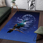Tui Bird Matariki Galaxy Area Rug Koru Silver Fern Aotearoa