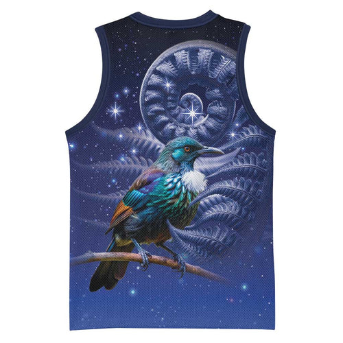 Tui Bird Matariki Galaxy Basketball Jersey Koru Silver Fern Aotearoa