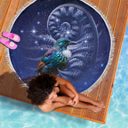 Tui Bird Matariki Galaxy Beach Blanket Koru Silver Fern Aotearoa
