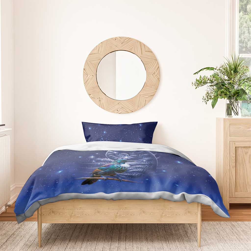 Tui Bird Matariki Galaxy Bedding Set Koru Silver Fern Aotearoa