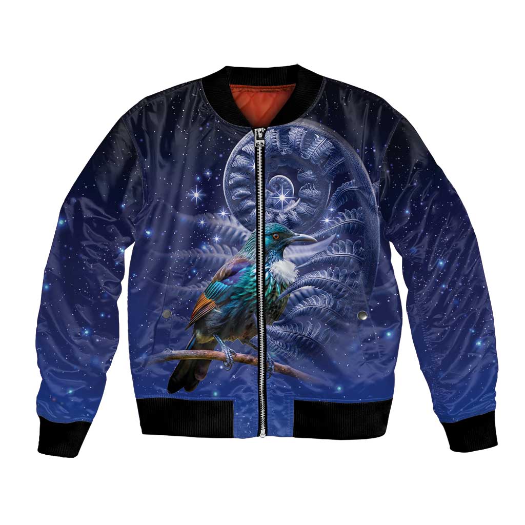 Tui Bird Matariki Galaxy Bomber Jacket Koru Silver Fern Aotearoa