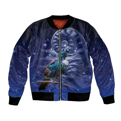Tui Bird Matariki Galaxy Bomber Jacket Koru Silver Fern Aotearoa