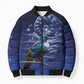 Tui Bird Matariki Galaxy Bomber Puffer Jacket Koru Silver Fern Aotearoa