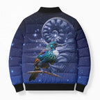 Tui Bird Matariki Galaxy Bomber Puffer Jacket Koru Silver Fern Aotearoa