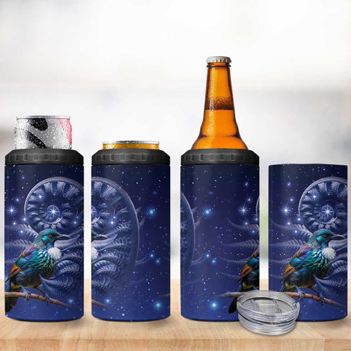 Tui Bird Matariki Galaxy 4 in 1 Can Cooler Tumbler Koru Silver Fern Aotearoa