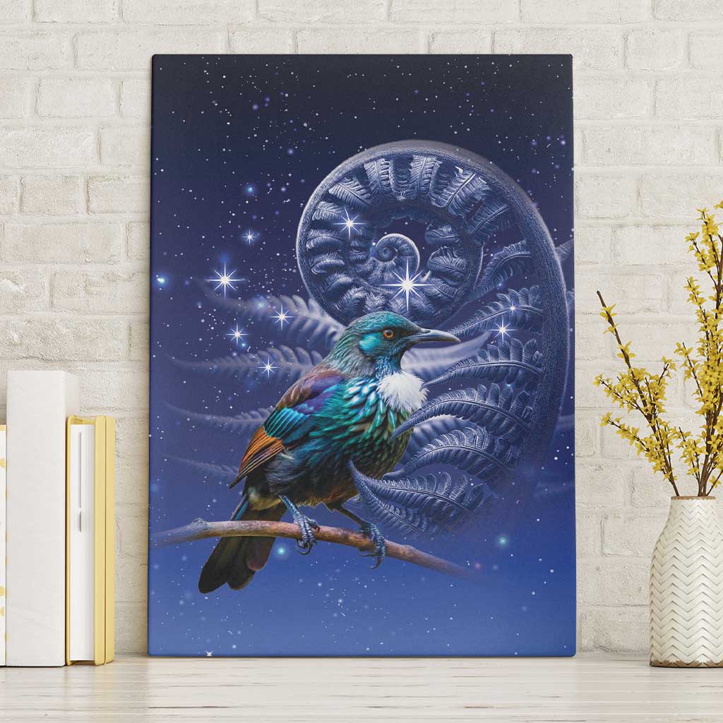 Tui Bird Matariki Galaxy Canvas Wall Art Koru Silver Fern Aotearoa