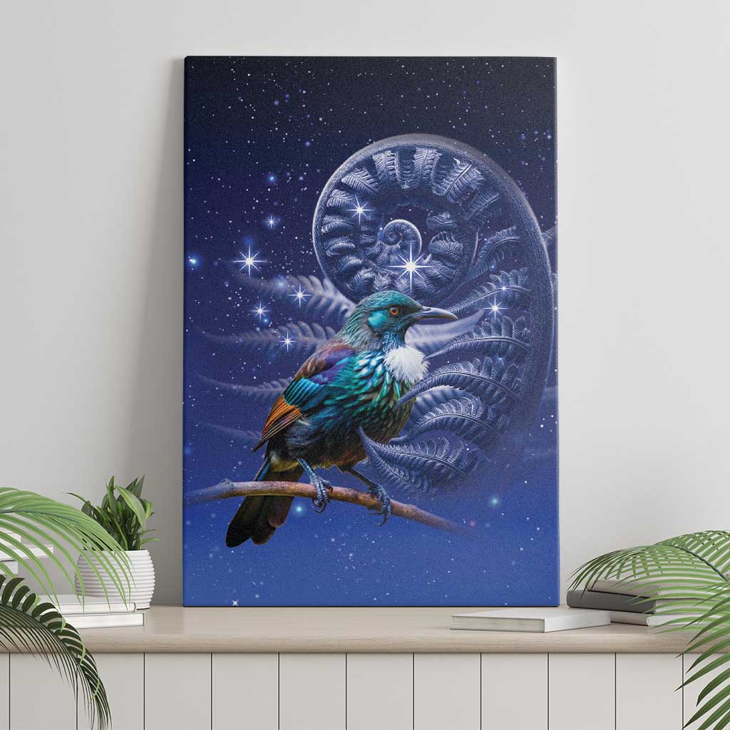 Tui Bird Matariki Galaxy Canvas Wall Art Koru Silver Fern Aotearoa