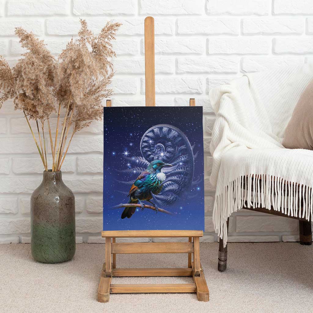 Tui Bird Matariki Galaxy Canvas Wall Art Koru Silver Fern Aotearoa