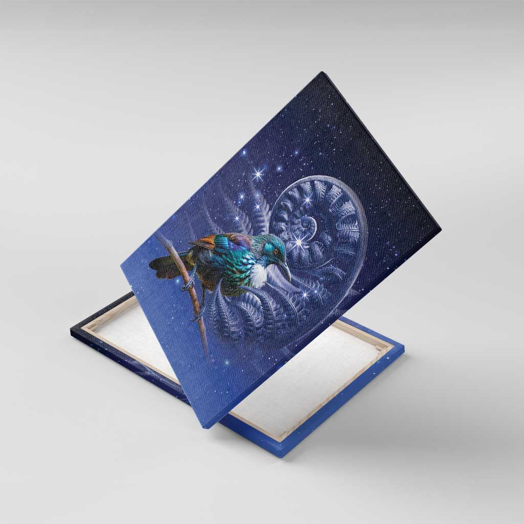 Tui Bird Matariki Galaxy Canvas Wall Art Koru Silver Fern Aotearoa