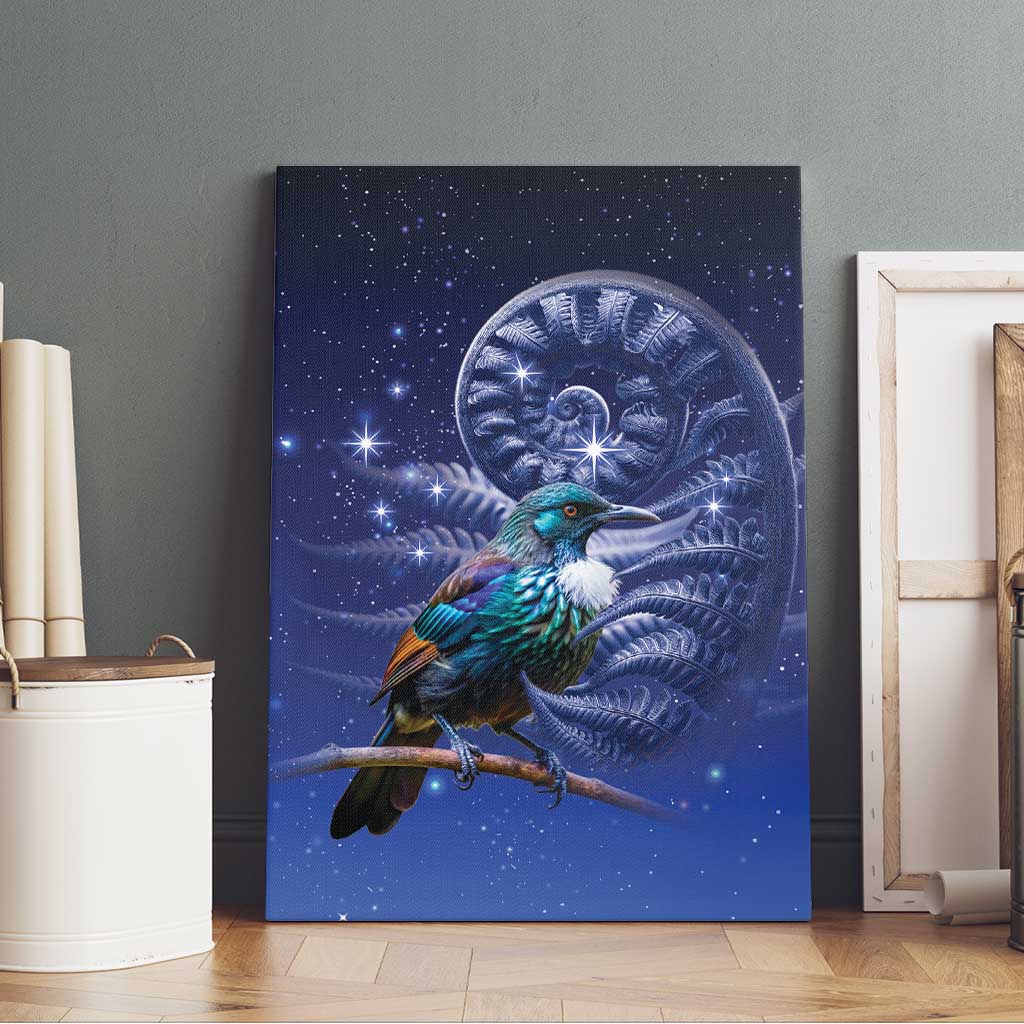 Tui Bird Matariki Galaxy Canvas Wall Art Koru Silver Fern Aotearoa