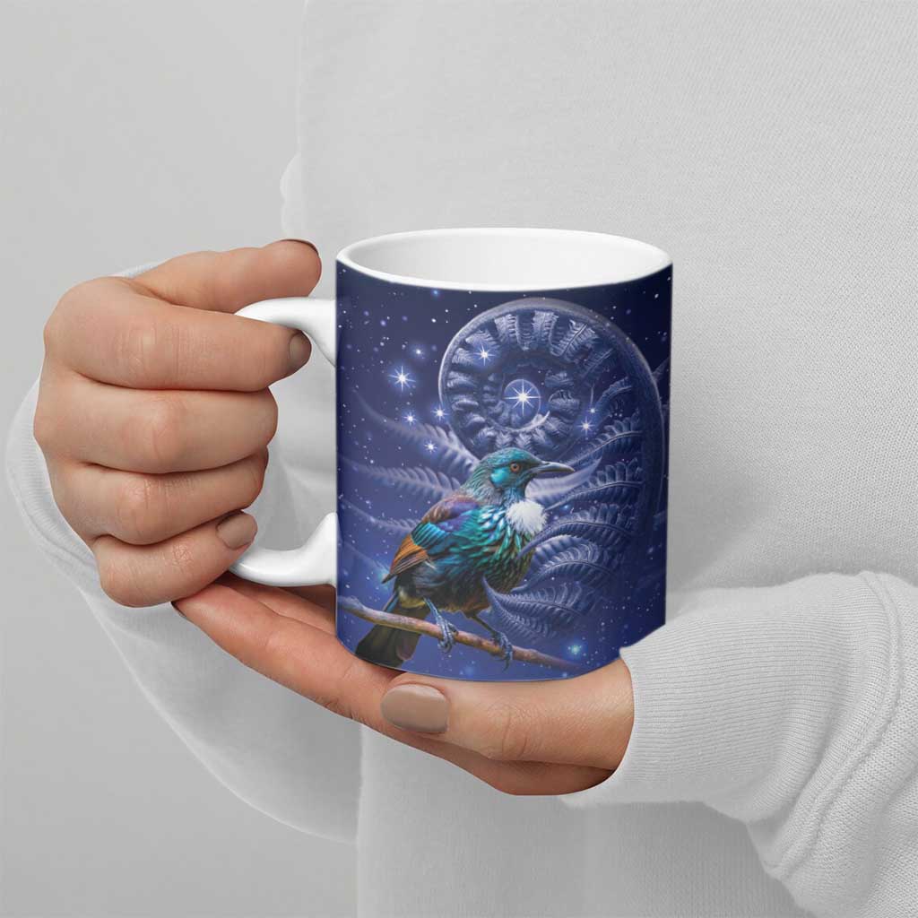 Tui Bird Matariki Galaxy Ceramic Mug Koru Silver Fern Aotearoa