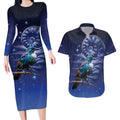 Tui Bird Matariki Galaxy Couples Matching Long Sleeve Bodycon Dress and Hawaiian Shirt Koru Silver Fern Aotearoa