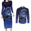 Tui Bird Matariki Galaxy Couples Matching Long Sleeve Bodycon Dress and Long Sleeve Button Shirt Koru Silver Fern Aotearoa