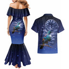Tui Bird Matariki Galaxy Couples Matching Mermaid Dress and Hawaiian Shirt Koru Silver Fern Aotearoa
