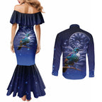 Tui Bird Matariki Galaxy Couples Matching Mermaid Dress and Long Sleeve Button Shirt Koru Silver Fern Aotearoa