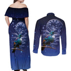 Tui Bird Matariki Galaxy Couples Matching Off Shoulder Maxi Dress and Long Sleeve Button Shirt Koru Silver Fern Aotearoa