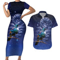 Tui Bird Matariki Galaxy Couples Matching Short Sleeve Bodycon Dress and Hawaiian Shirt Koru Silver Fern Aotearoa