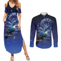 Tui Bird Matariki Galaxy Couples Matching Summer Maxi Dress and Long Sleeve Button Shirt Koru Silver Fern Aotearoa