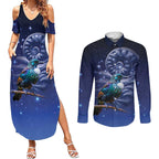 Tui Bird Matariki Galaxy Couples Matching Summer Maxi Dress and Long Sleeve Button Shirt Koru Silver Fern Aotearoa