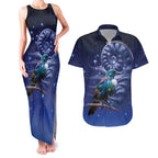 Tui Bird Matariki Galaxy Couples Matching Tank Maxi Dress and Hawaiian Shirt Koru Silver Fern Aotearoa