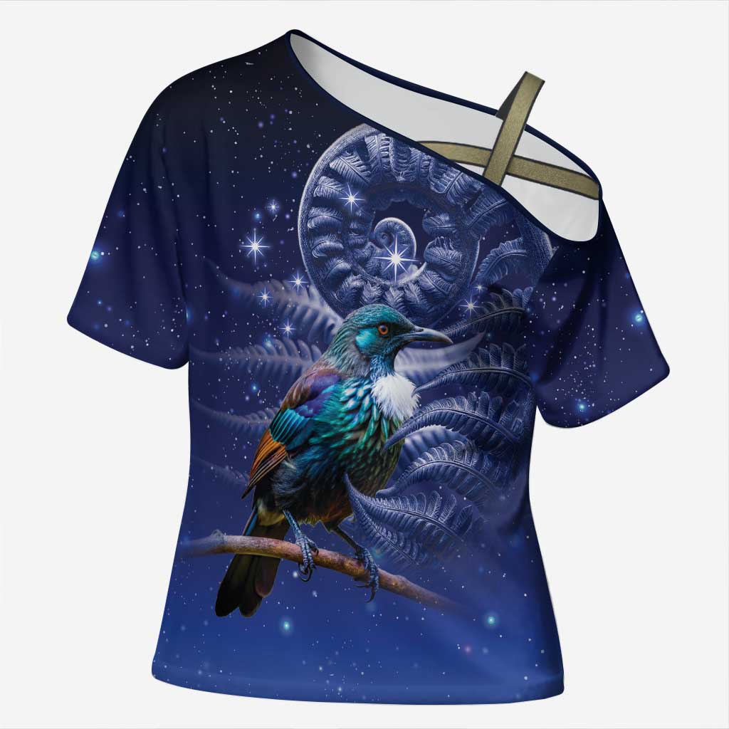 Tui Bird Matariki Galaxy Cross Shoulder Shirt Koru Silver Fern Aotearoa
