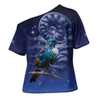 Tui Bird Matariki Galaxy Cross Shoulder Shirt Koru Silver Fern Aotearoa
