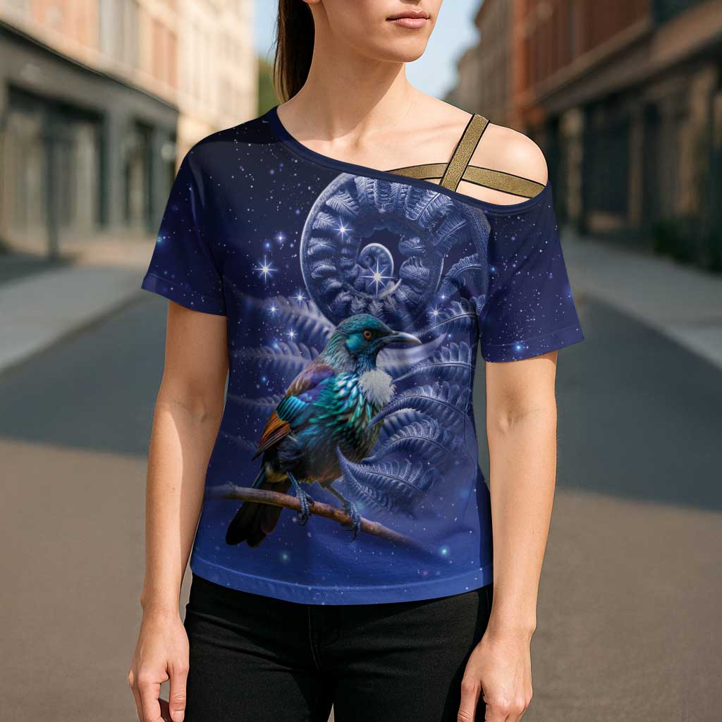 Tui Bird Matariki Galaxy Cross Shoulder Shirt Koru Silver Fern Aotearoa