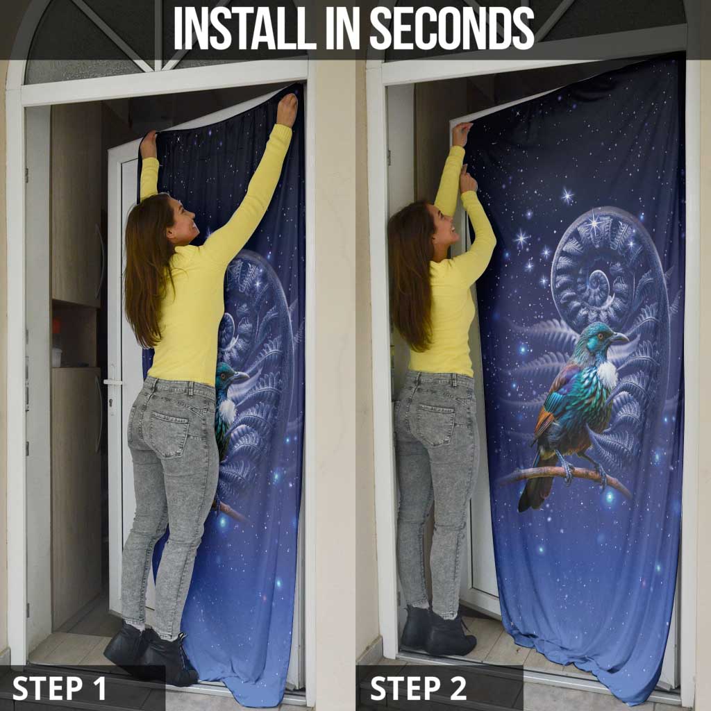 Tui Bird Matariki Galaxy Door Cover Koru Silver Fern Aotearoa