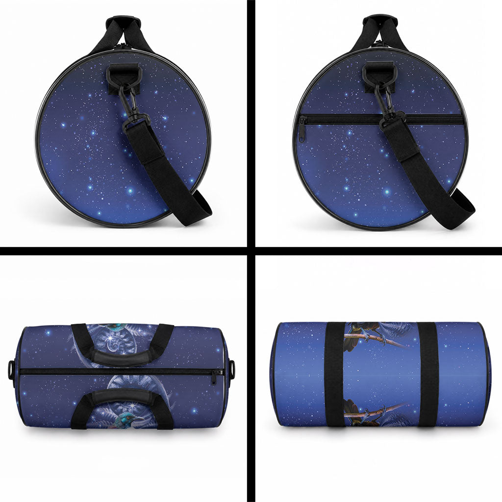 Tui Bird Matariki Galaxy Duffle Bag Koru Silver Fern Aotearoa