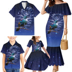 Tui Bird Matariki Galaxy Family Matching Mermaid Dress and Hawaiian Shirt Koru Silver Fern Aotearoa