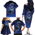 Tui Bird Matariki Galaxy Family Matching Off The Shoulder Long Sleeve Dress and Hawaiian Shirt Koru Silver Fern Aotearoa