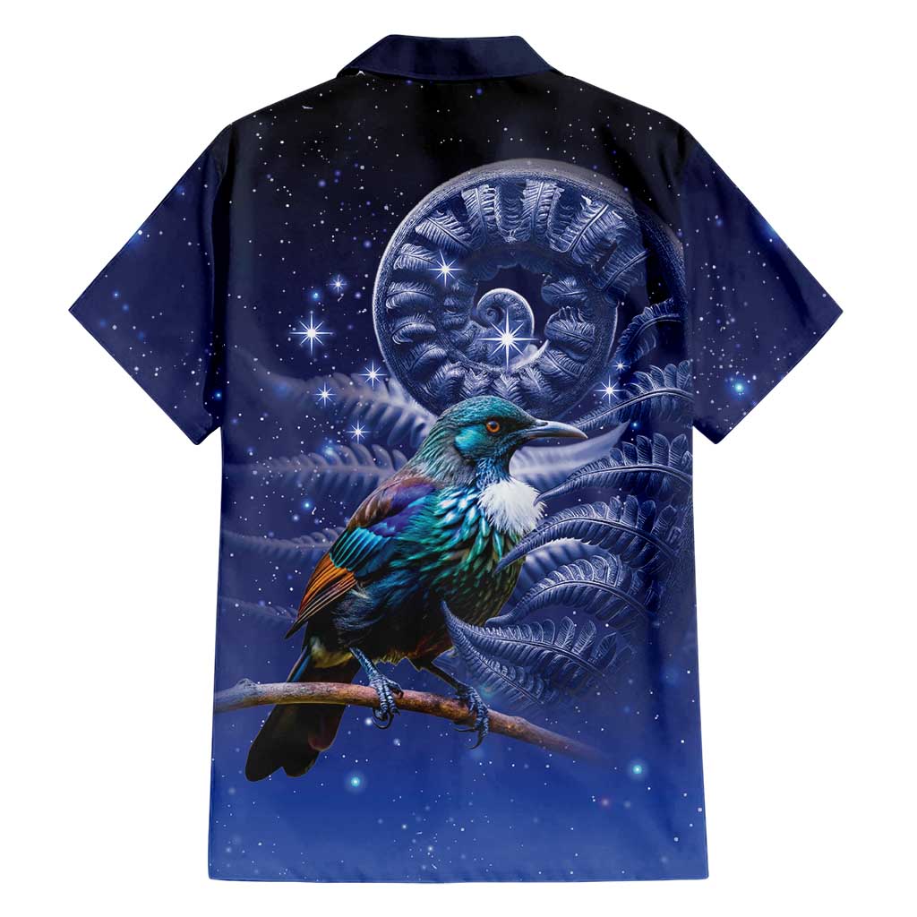 Tui Bird Matariki Galaxy Family Matching Off The Shoulder Long Sleeve Dress and Hawaiian Shirt Koru Silver Fern Aotearoa