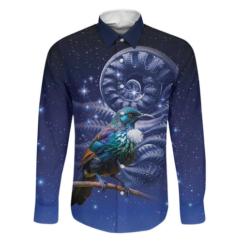 Tui Bird Matariki Galaxy Family Matching Off Shoulder Maxi Dress and Hawaiian Shirt Koru Silver Fern Aotearoa