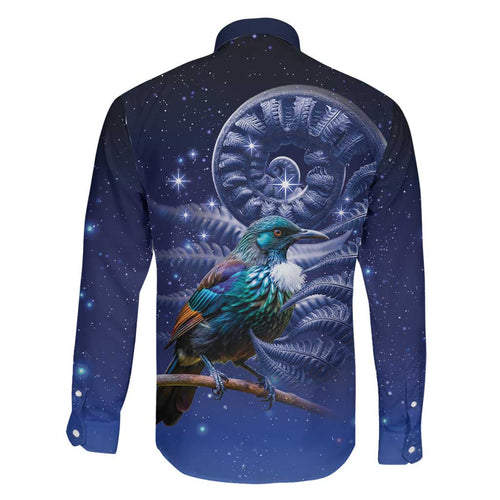Tui Bird Matariki Galaxy Family Matching Off Shoulder Maxi Dress and Hawaiian Shirt Koru Silver Fern Aotearoa