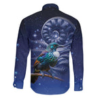Tui Bird Matariki Galaxy Family Matching Off Shoulder Short Dress and Hawaiian Shirt Koru Silver Fern Aotearoa